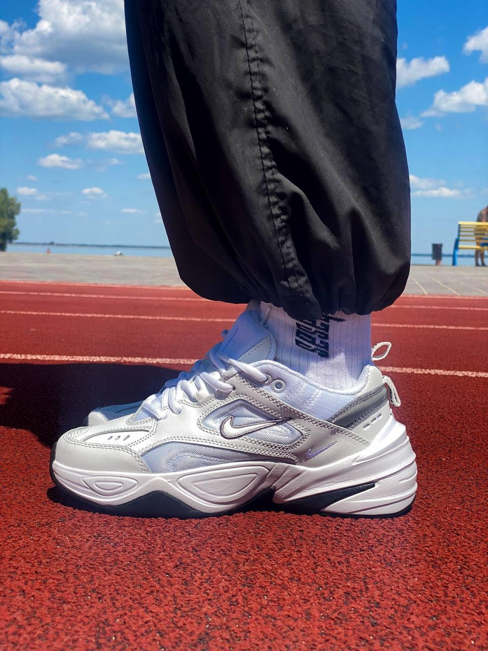 Жіночі кросівки Nike M2K Tekno Essential White silver Біло-сірі Взуття Найк М2К Текно шкіра текстиль демисезон