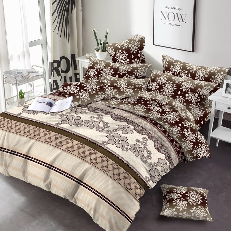 Постільна тканина 220 см Фланель (байка) 100% бавовняна бежева з коричневим візерунком, рулон 25 м