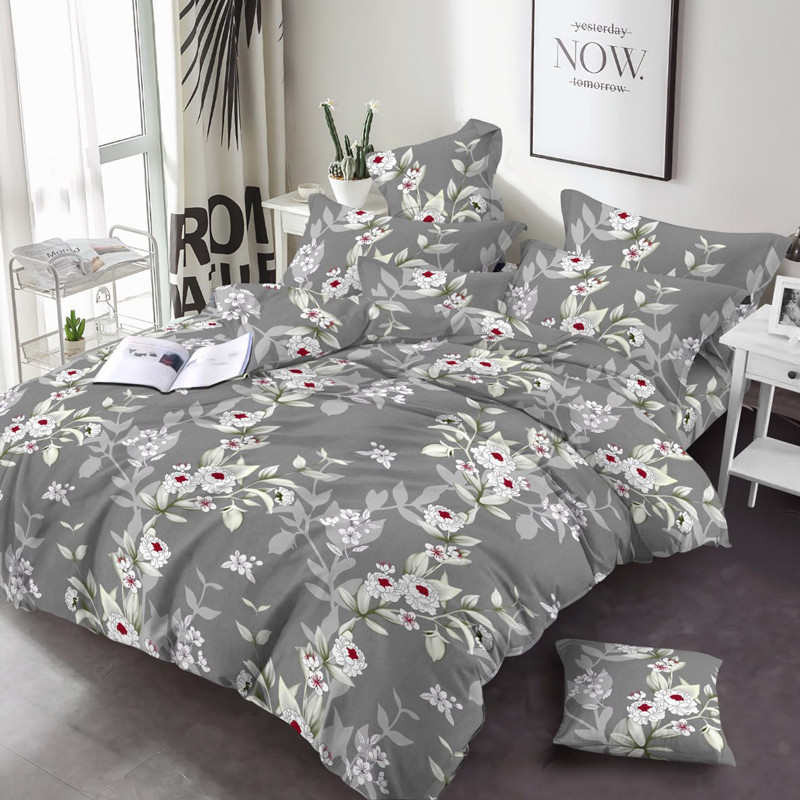 Темна сіра тканина 220 см для постільної білизни, набивна Фланель (байка) з великим принтом квіти та листя, рулон 25 м