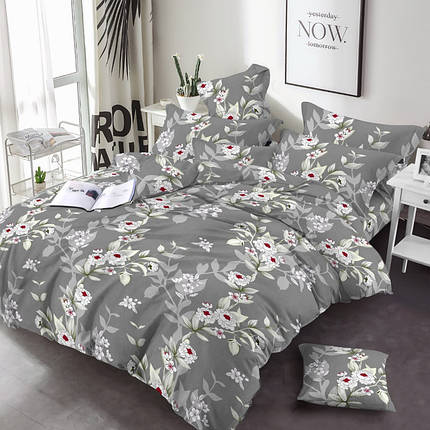 Темна сіра тканина 220 см для постільної білизни, набивна Фланель (байка) з великим принтом квіти та листя, рулон 25 м, фото 1