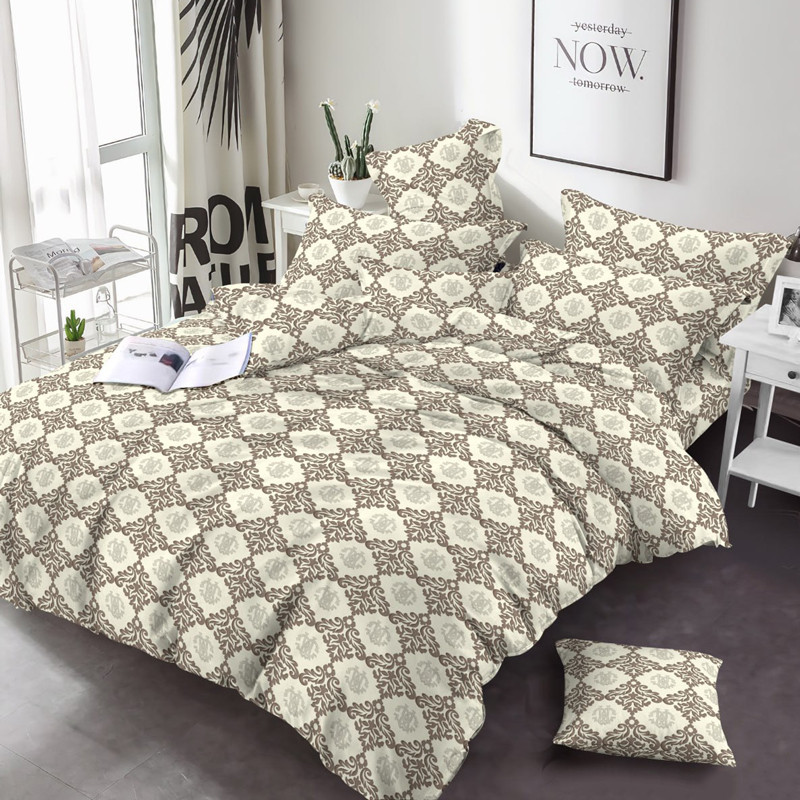 Бавовняна бежева тканина 220 см для постільної білизни Фланель (байка) набивна з абстрактним малюнком, рулон 25 м