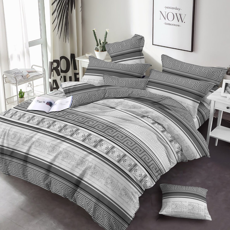 Тканина смуги 220 см для постільної білизни Фланель (байка) 100% бавовняна набивна із сірим геометричним візерунком, рулон 25 м