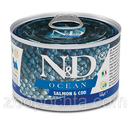 Вологий беззерновий корм для собак малих порід Farmina (Фарміна) Ocean MINI з лососем та тріскою 140 гр, фото 1