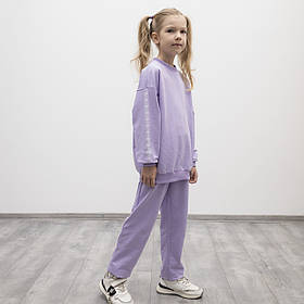 Костюм для дівчинки фіолетовий з орнаментом на рукаві, двонитка пеньє, 86-152 розмір