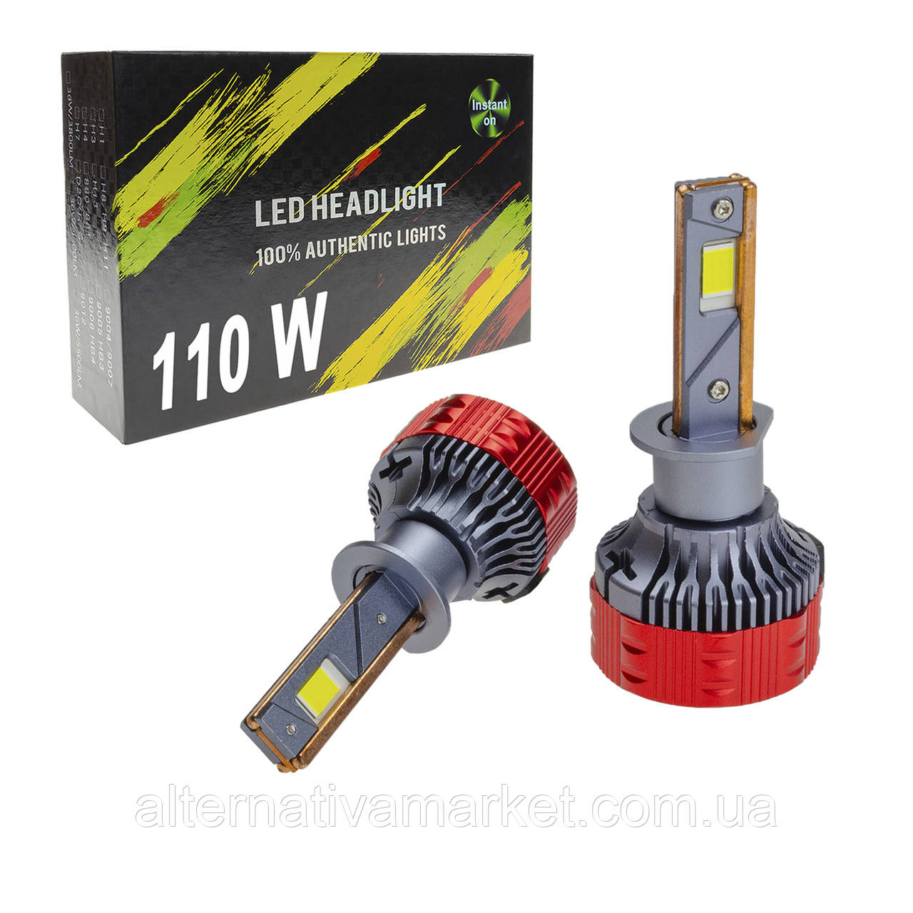 LED лампи H1 S5 (110 Вт, 6000K, 22000 лм, 9–28 В, кулер), фото 1