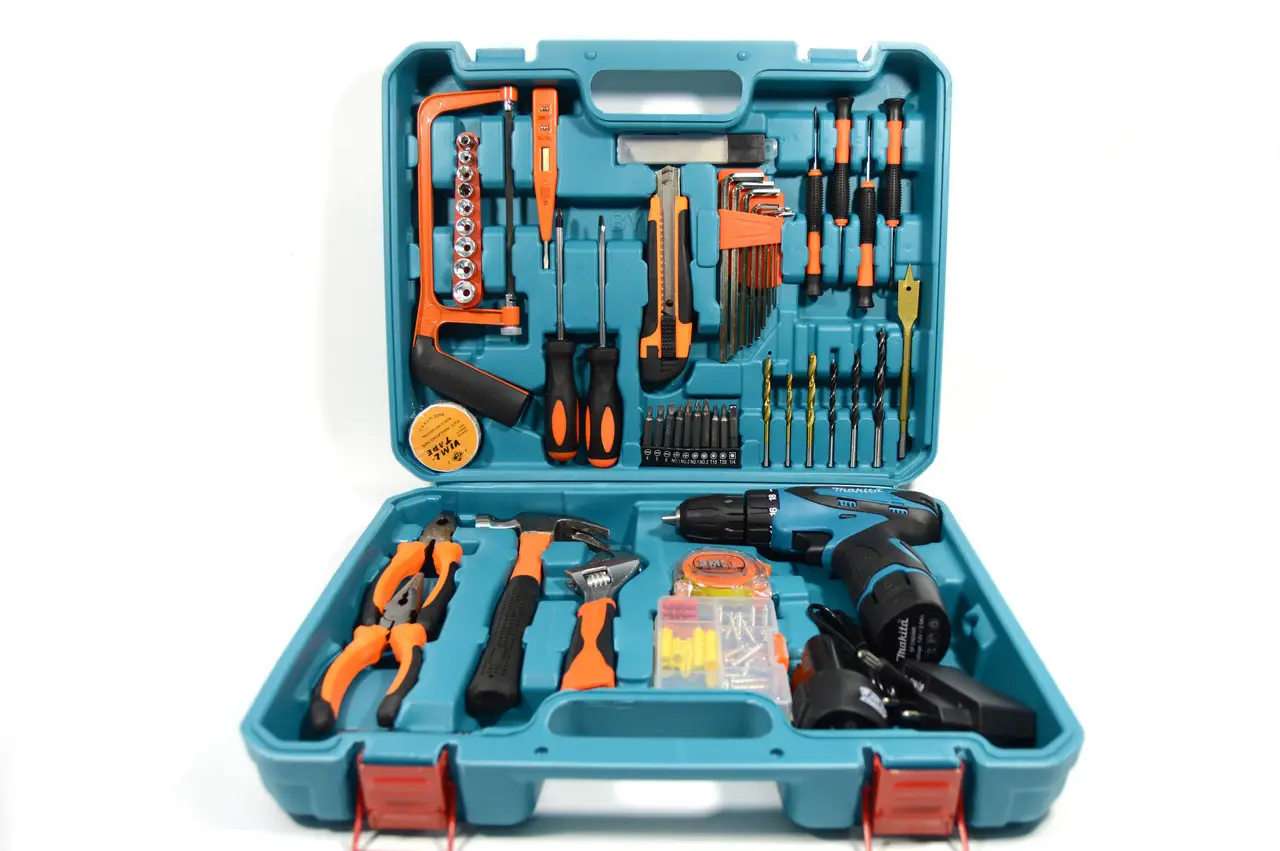 Набір 2 в 1 дриль + шурупокрут Makita DF330DWE 12 V 2 A/h Li-Ion + великий набір інструментів 45 шт (1934121916)
