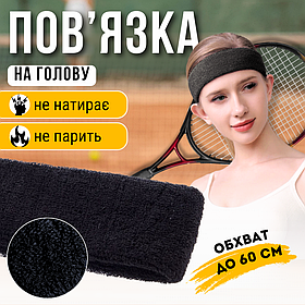 Пов'язка на голову спортивна для волосся бігу спорту бігова жіноча чоловіча тенісна Hechpro чорна (5760)