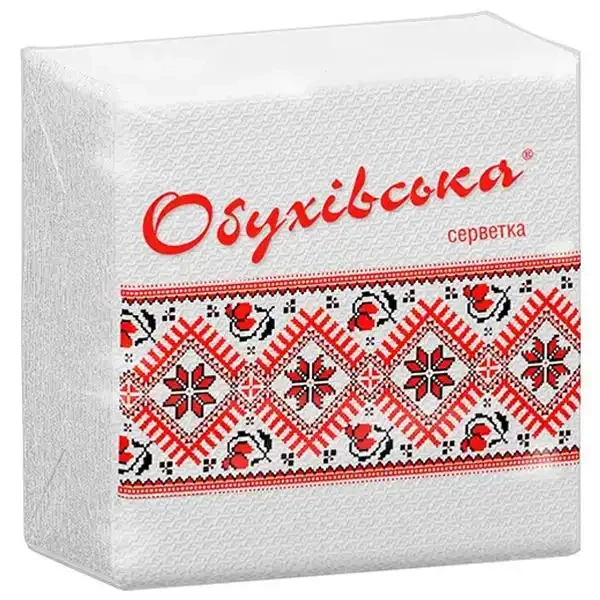 Серветки паперові в пачці Обухівський, 23х24 см, одношарові, білі, 80 шт