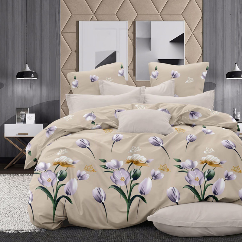 Бежева постільна тканина 100% бавовна, набивна Фланель (байка) 220 см з малюнком квіти, рулон 25 м