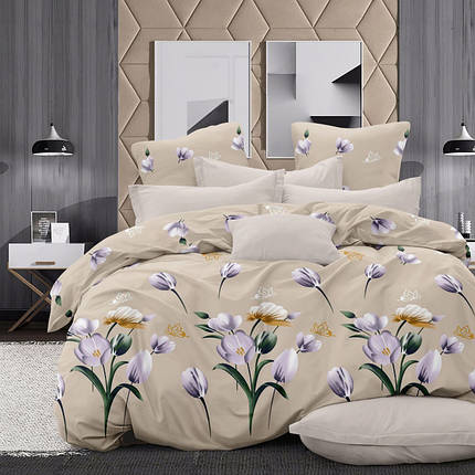 Бежева постільна тканина 100% бавовна, набивна Фланель (байка) 220 см з малюнком квіти, рулон 25 м, фото 1