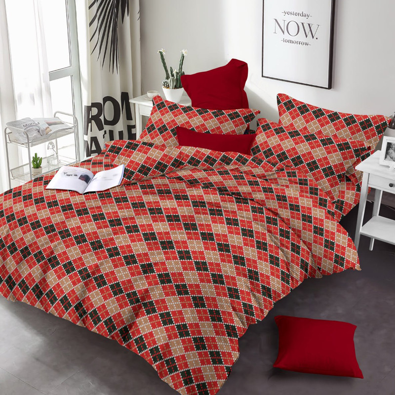 Постільна тканина в клітинку червоно-бежева Фланель (байка) 220 см натуральна 100% бавовняна, рулон 25 м