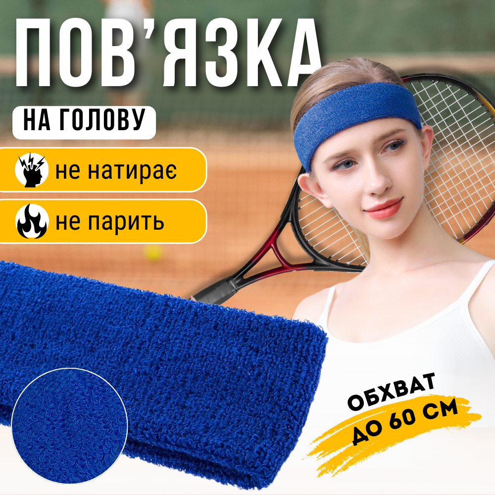Пов'язка на голову спортивна для волосся бігу спорту бігова жіноча чоловіча тенісна Hechpro синя (5760)