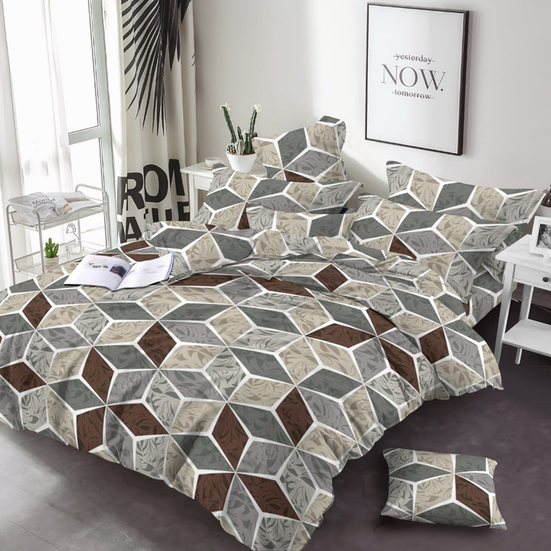 Бавовняна тканина 220 см для постільної білизни, сіра набивна Фланель (байка) з великим геометричним візерунком, рулон 25 м