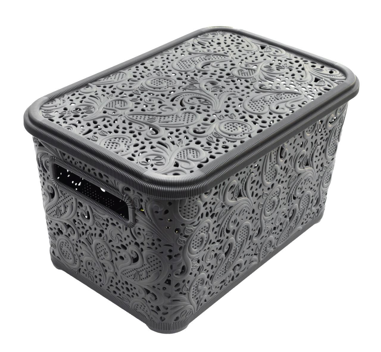 Кошик Амелія 7.5 літрів з кришкою графіт (Боніпласт) 20×30×16 см, фото 1