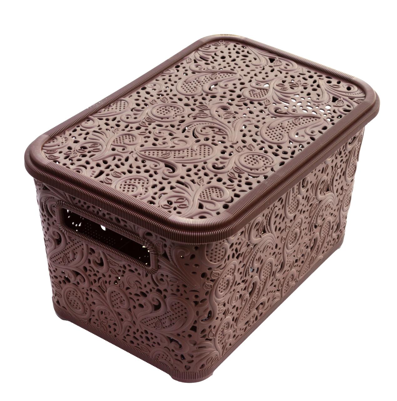 Кошик "Амелія" 7.5 л з кришкою коричневий (Боніпласт) 20×30×16 см