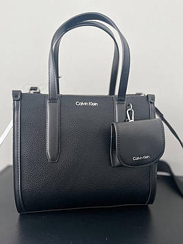 Оригинал!  Жіноча сумочка CK Calvin Klein Satchel з ремінцем і чохлом для ключів чорного кольору