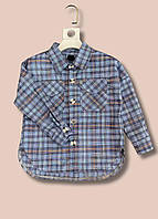 Рубашка детская демисезонная в клетку синяя на мальчика 80-116 см