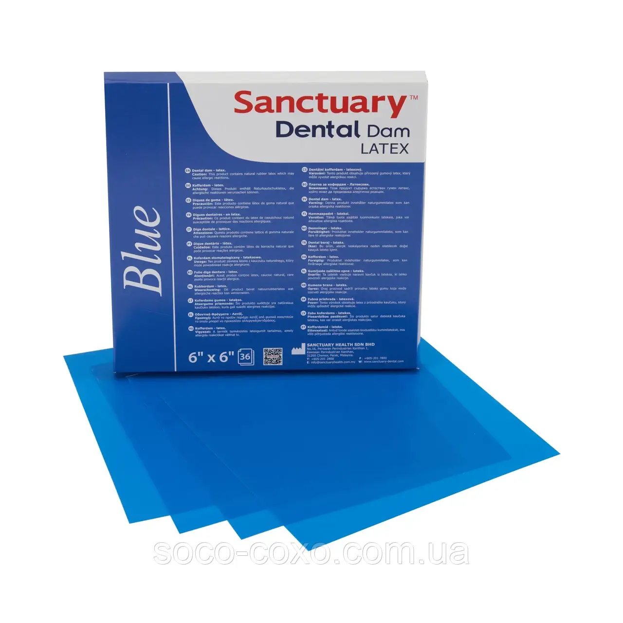 Хустки для набору Раббер Дам (Rubber-Dam) блакитний, середні 36 шт, Sanctuary