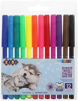 Фломастери ZiBi Smart Line Собаки та коти 12 кольорів ZB.2815