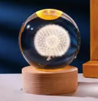 Декоративна 3D-нічник кришталева куля "Кульбаба" з Led підсвічуванням на 80мм, прозора, фото 1
