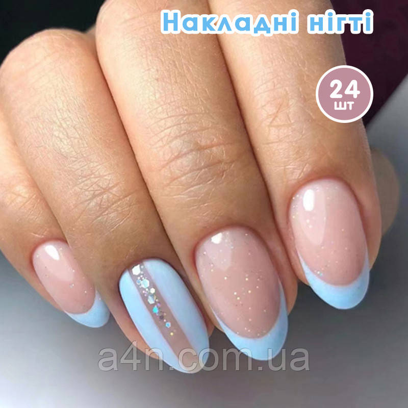 Накладні нігті 24 шт. + клей для нігтів, мигдаль для манікюру, фото 1