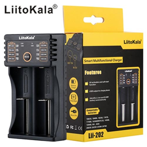 Зарядний пристрій LiitoKala Lii-202 для 2 акумуляторів з USB/Заряджання для батарей 18650, 16340, 14500,