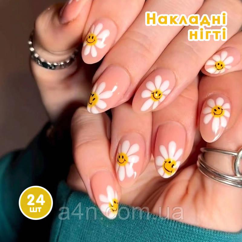 Накладні нігті 24 шт. + клейові стики для нігтів, мигдаль для манікюру