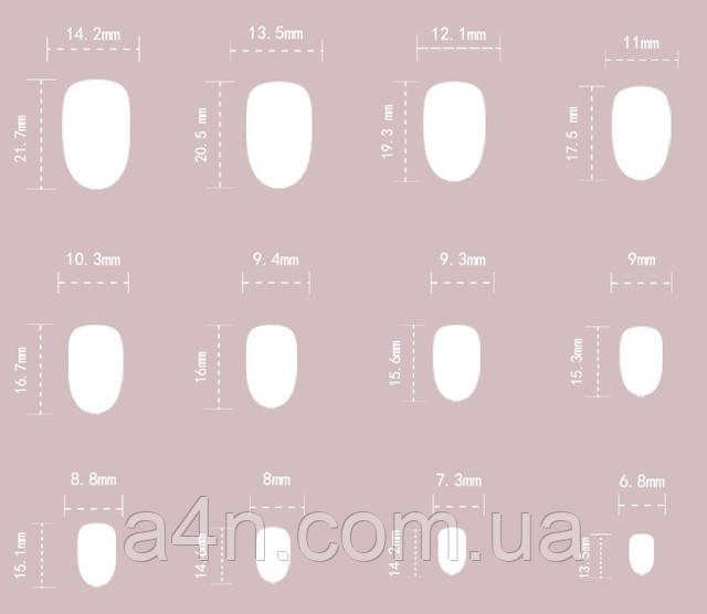 Накладные ногти - Интернет-магазин A4N Размеры накладных ногтей