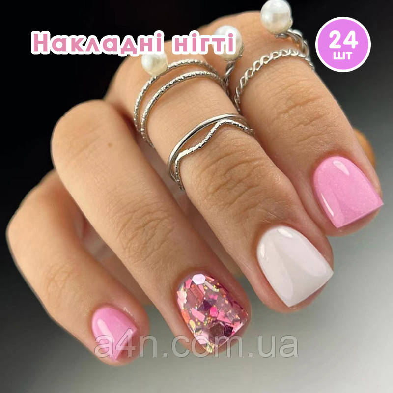 Накладні нігті 24 шт. + клей для нігтів, квадрат для манікюру, фото 1