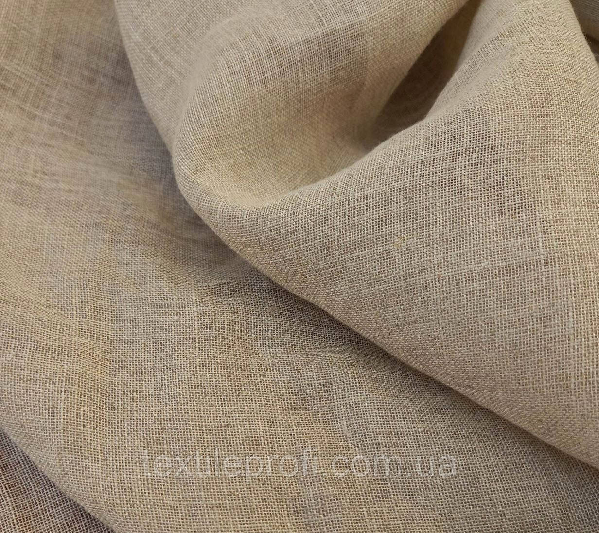 Льняна легка тканина світлого сіро-бежевого кольору (шир. 294 см), фото 1