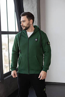 Мужской спортивный костюм Stone Island костюм теплый осень-зима флис с капюшоном молодежный модный на парня, фото 3