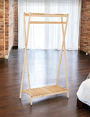 Підлогова дерев'яна вішалка для одягу та взуття/стійка для одягу на 2 полиці