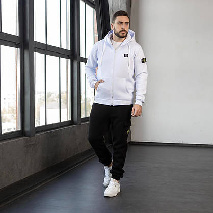 Чоловічий спортивний костюм Stone Island теплий флісовий на осінь-зиму з капюшоном молодіжний модний, фото 3