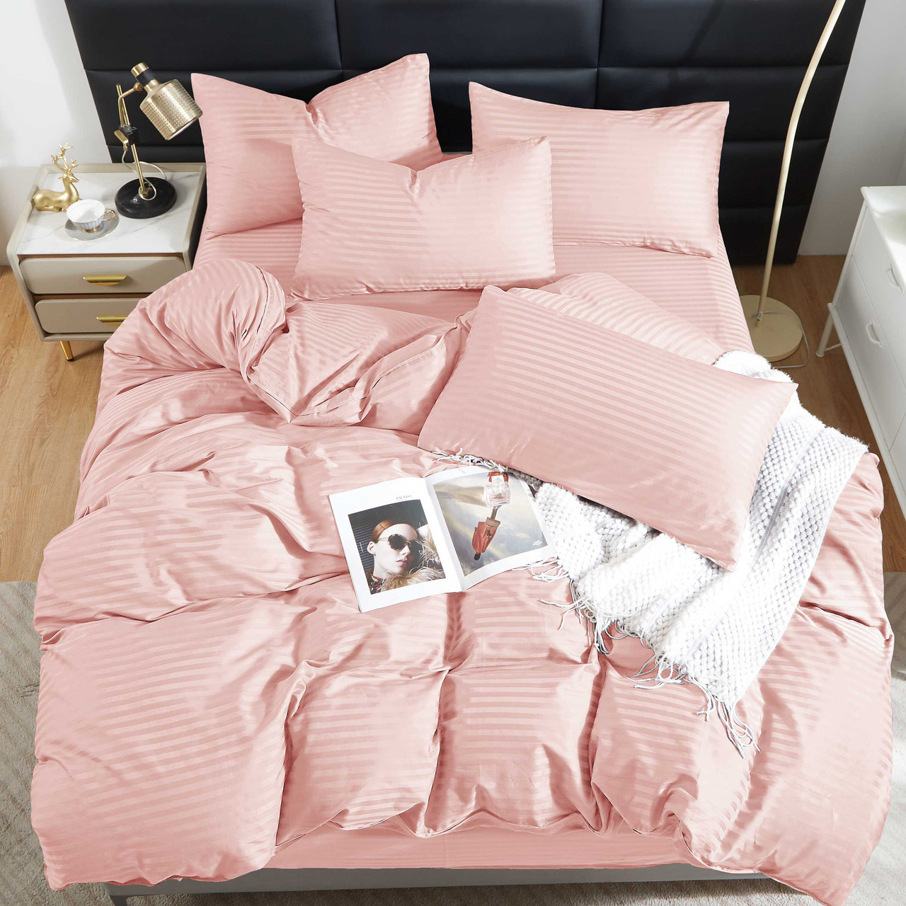 Підковдра на блискавці 145х215 (Страйп Сатин) | Полуторна підковдра від виробника "Королева Ночі" | Рожево-пудровий страйп сатин, фото 1