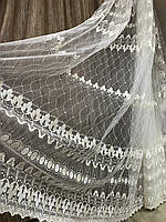 Тюль із вишивкою молочно бежева Gloria