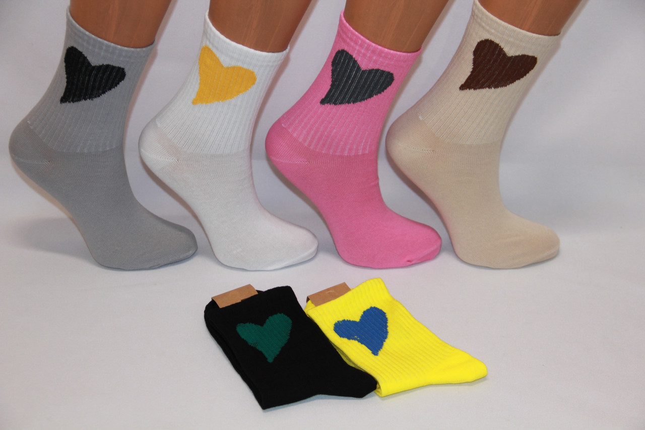 Жіночі шкарпетки середні ТЕННІС НЛ з написами 18-19 см 36-40 асорті велике серце, фото 1