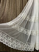 Тюль фатин із кордовою вишивкою молочно-сірий Верона