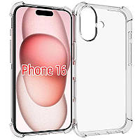 TPU чохол GETMAN Ease logo посилені кути для Apple iPhone 16 (6.1") Безбарвний (прозорий)