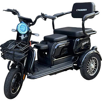 Триколісний електроскутер на акумуляторі 600W та 10 дюймових колесах Crosser TR-1 Чорний Електротрайк з фарою