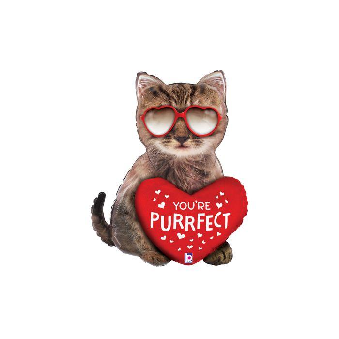 Grabo 26" ФІГУРА Миле кошеня із серцем. Велика фольгована куля — В УП, фото 1