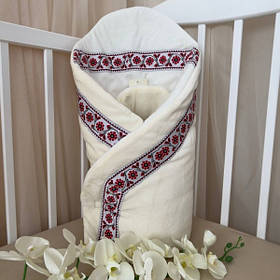 Конверт "Український" Зима велюр, кулір 80*80 см Betis Молочний з червоним