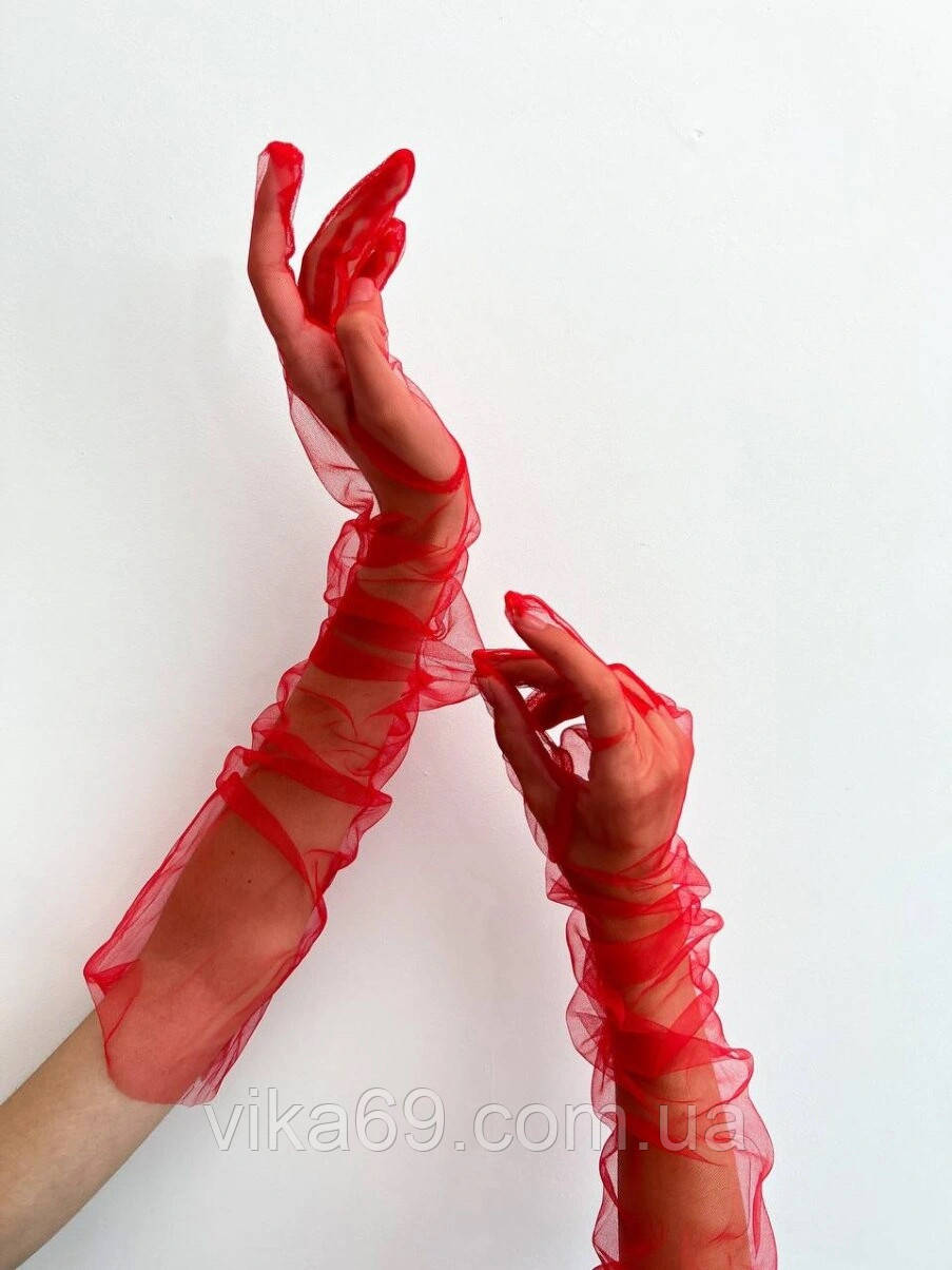 Червоні довгі перчатки капрон 70 см (червоні), фото 1