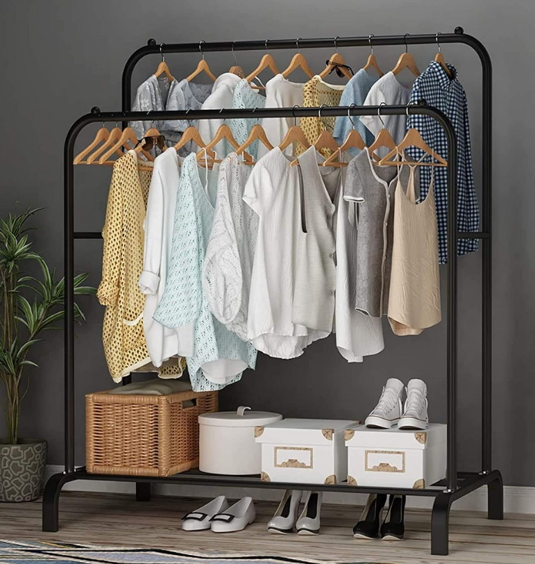 Підлогова подвійна стійка для одягу Double floor Hanger — Чорна/ Портативна вішалка для одягу та взуття