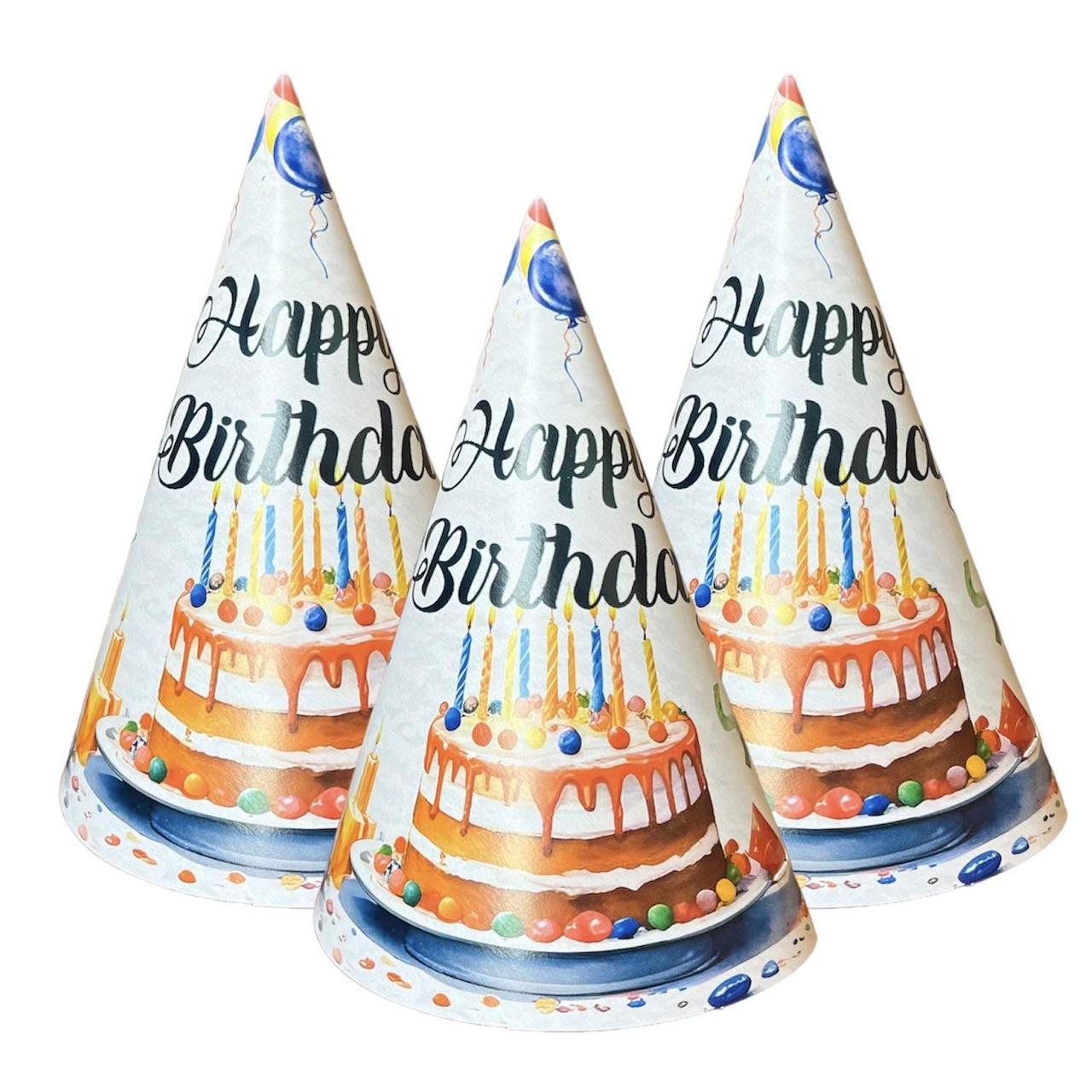 Ковпаки святкові маленькі "Happy Birthday тортик", 20 шт./пач.