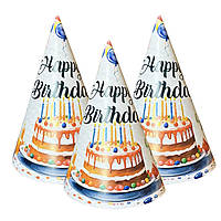 Ковпаки святкові маленькі "Happy Birthday тортик", 20 шт./пач.