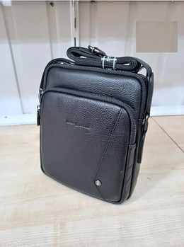 Чоловіча сумка через плече на блискавці з кишенею та довгим ремінцем із натуральної шкіри Glam