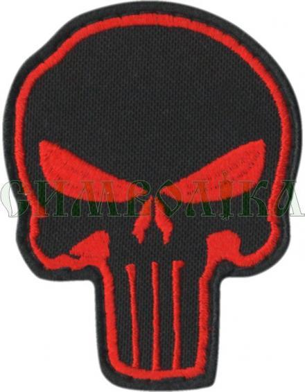 Шеврон PATCH ПАТРІОТ Череп punisher чорний/червоний велкро (6152-L)