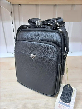 Чоловіча сумка через плече на блискавці з кишенею та довгим ремінцем із натуральної шкіри Glam