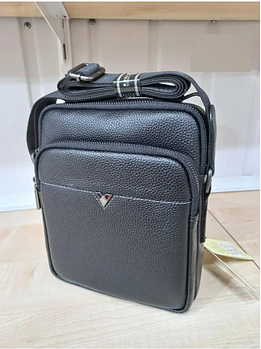 Чоловіча сумка через плече на блискавці з кишенею та довгим ремінцем із натуральної шкіри Glam