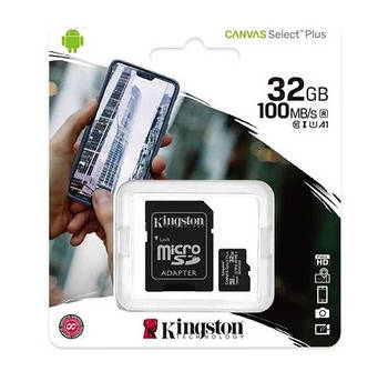 Карта пам'яті 32GB Kingston microSDHC Canvas Select Plus (UHS-I) C10 (SDCS2/32GB) + adapter SD